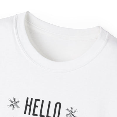 Hello Winter Mittens Tee — Cozy Plaid Holiday Graphic T-Shirt