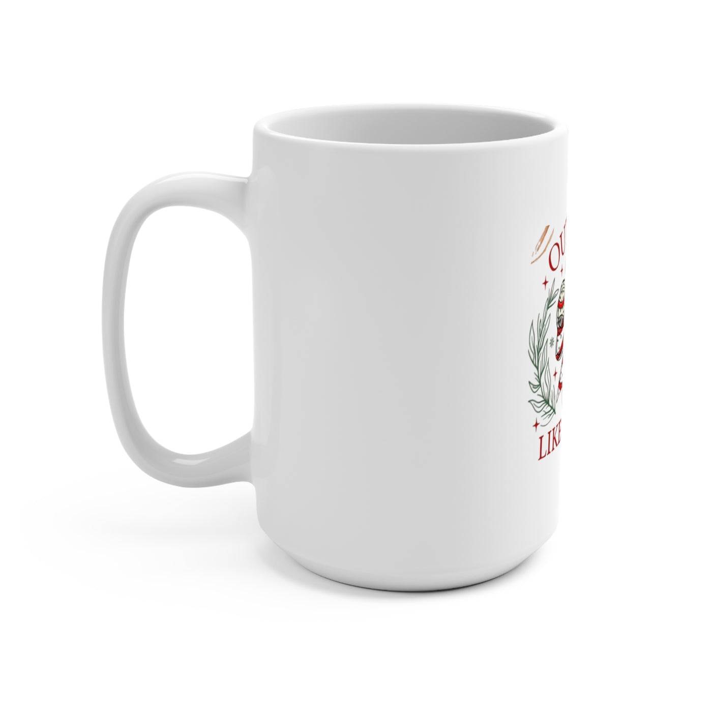 15oz Ceramic Mug — “Out Here Lookin’ Like a Snack” Holiday Candy Bow Design
