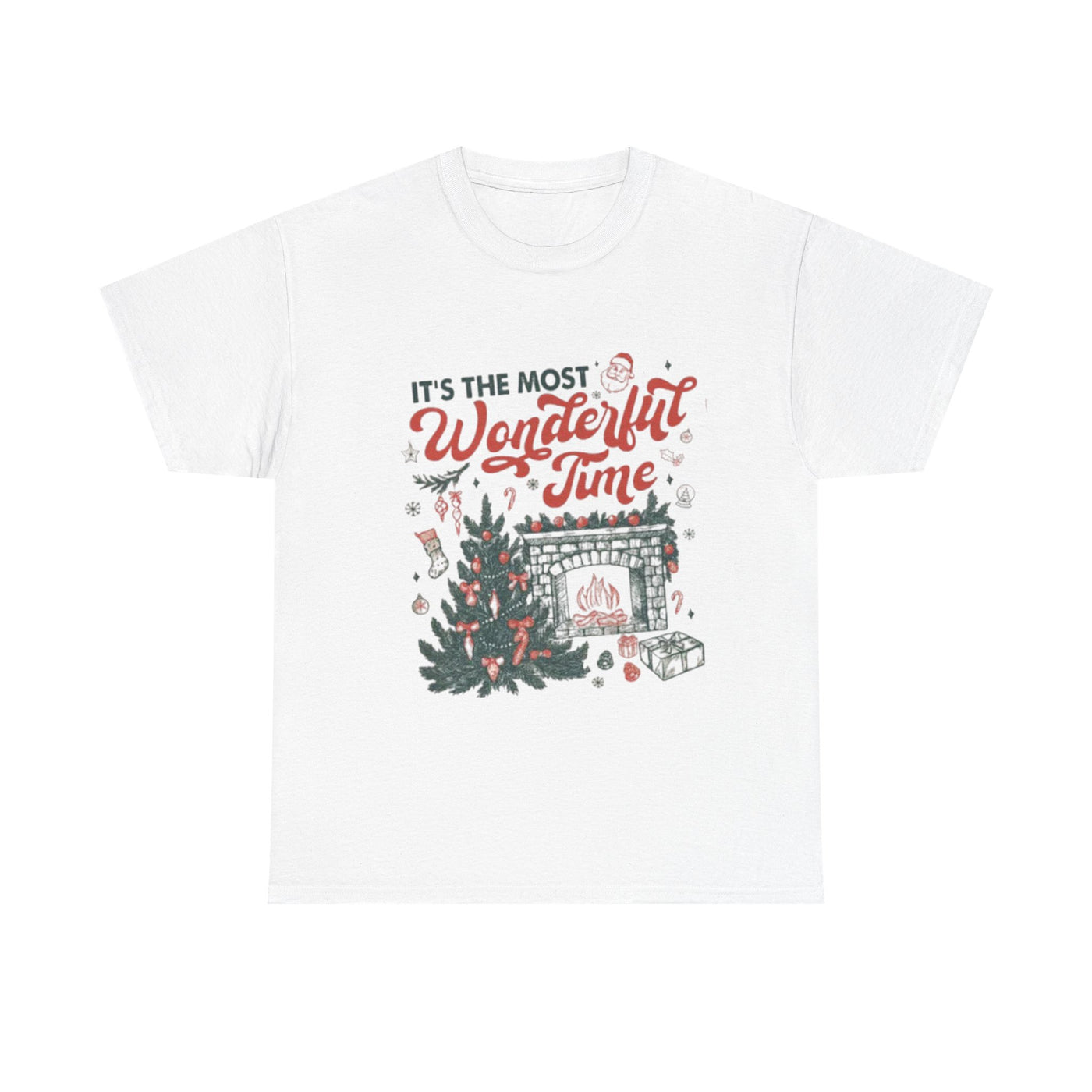 Christmas Tee — "It's the Most Wonderful Time" Holiday Fireplace & Tree Shirt