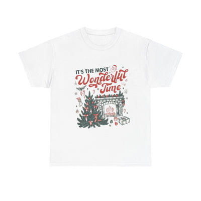 Christmas Tee — "It's the Most Wonderful Time" Holiday Fireplace & Tree Shirt