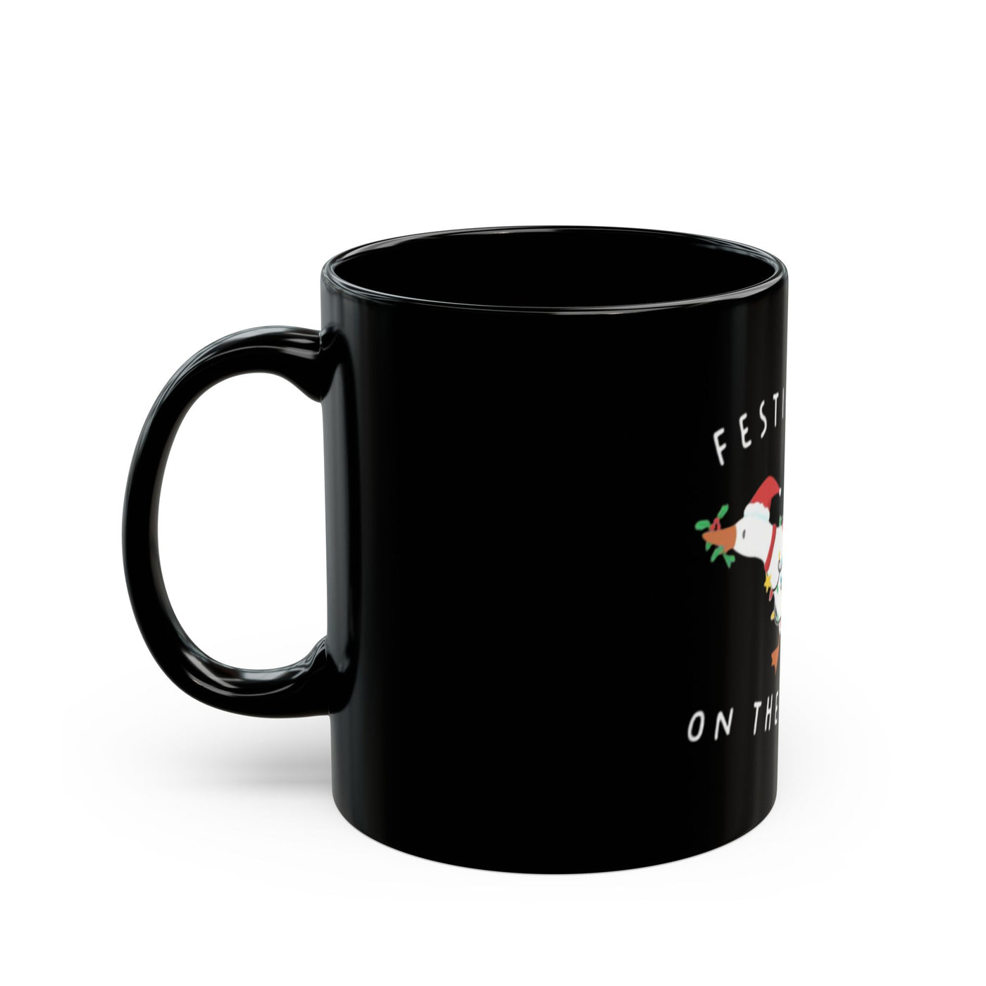 Festive Goose Holiday Mug — Black Ceramic Christmas Coffee Cup (11oz & 15oz)