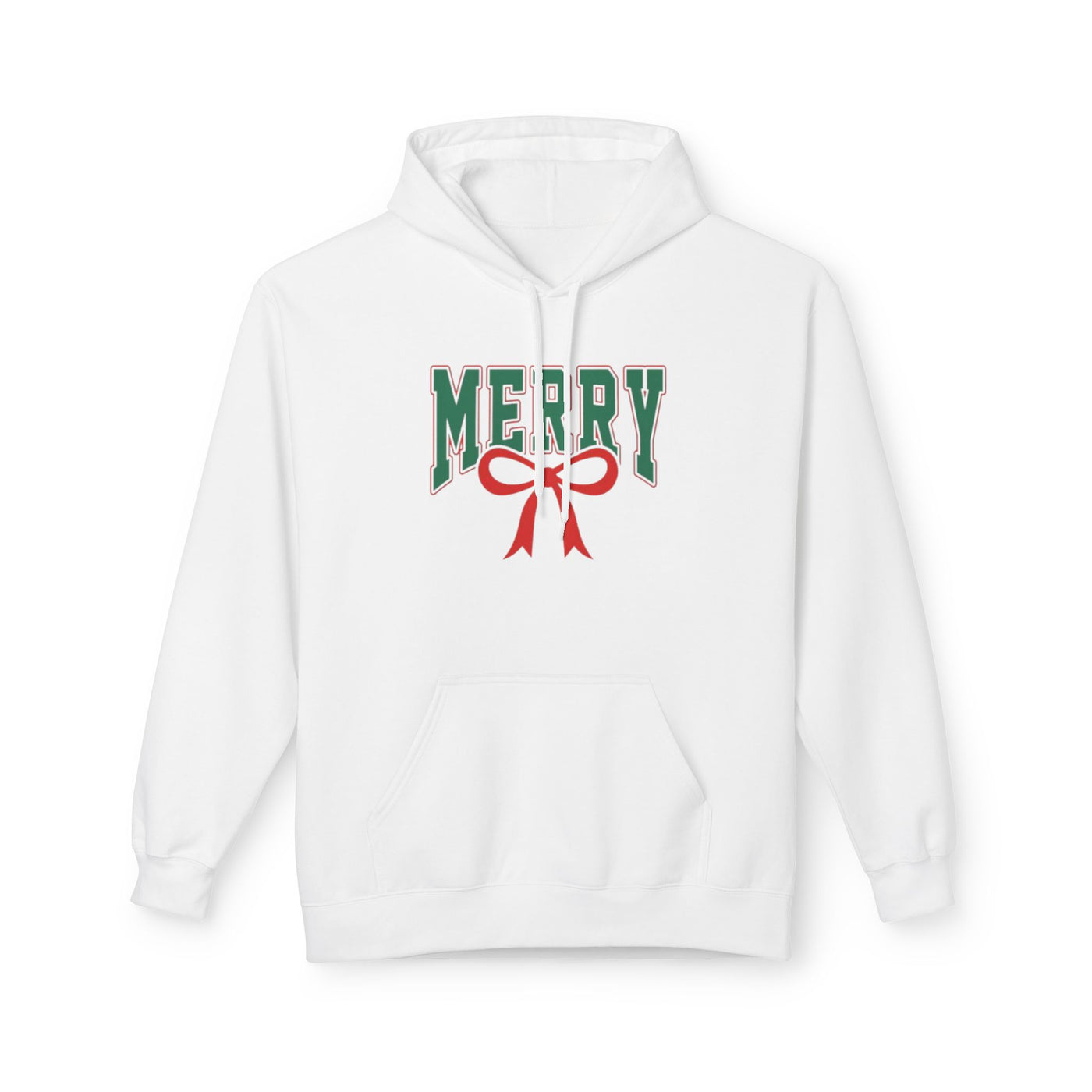Merry Holiday Hoodie — Green Lettering with Red Bow Christmas Sweatshirt