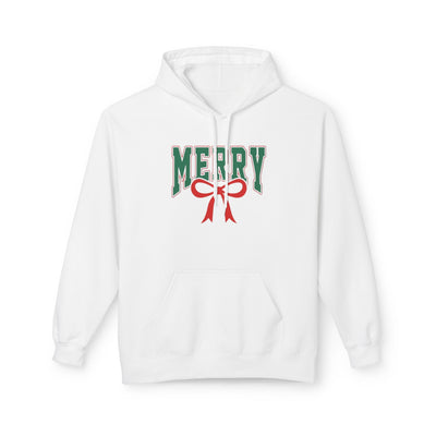 Merry Holiday Hoodie — Green Lettering with Red Bow Christmas Sweatshirt