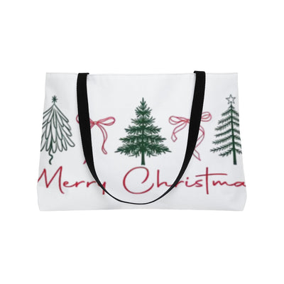 Weekender Tote Bag — Merry Christmas Tree Line Art Holiday Tote