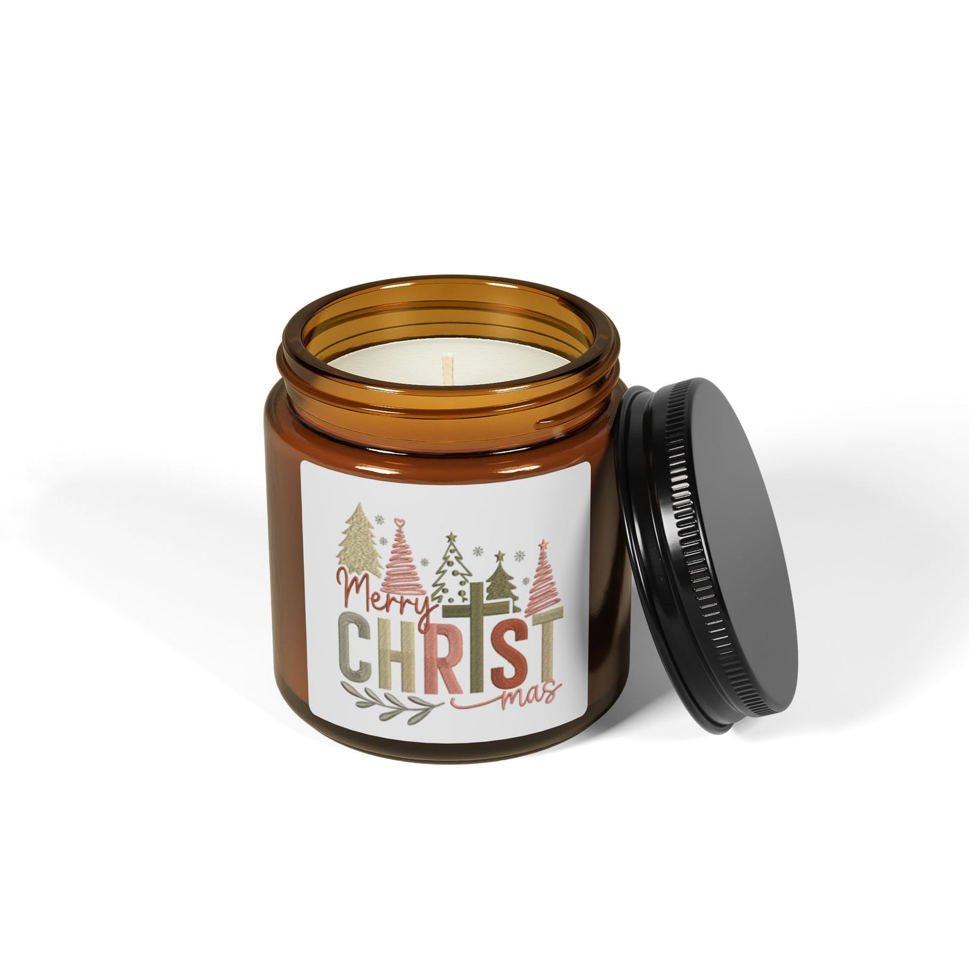 Merry Christmas Soy Candle — Amber Jar Holiday Scented Candle